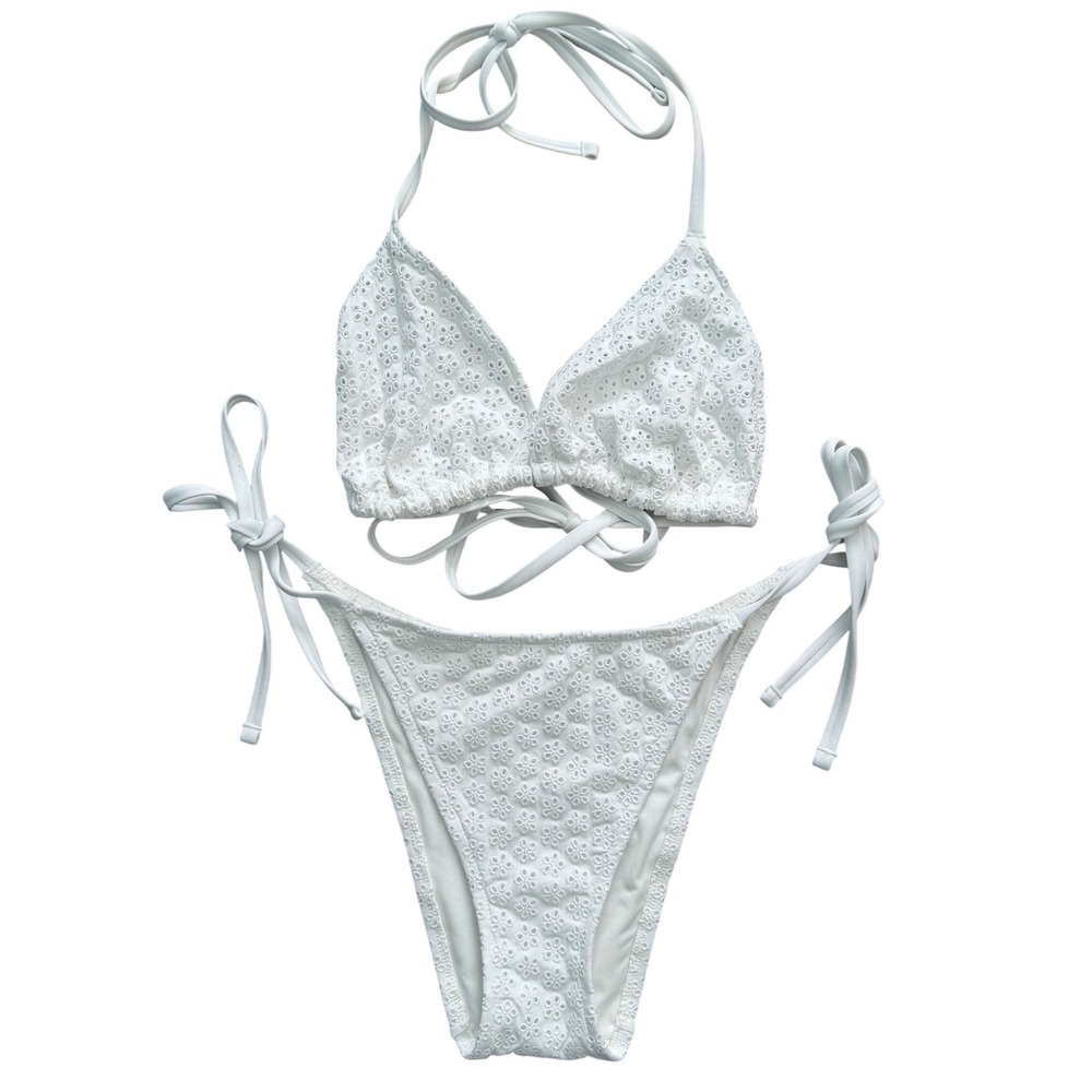Victoria's Secret PINK x Frankies Bikinis White Eyelet Bikini Set XL NWT Beah